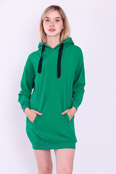 ESL ESLEM فستان طويل من النوع السويت شيرت بأكمام طويلة مع جيوب جانبية