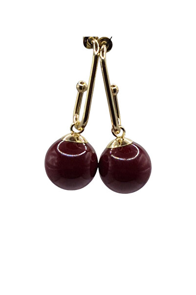 Goshıkı Gold and Burgundy Color Round Earrings