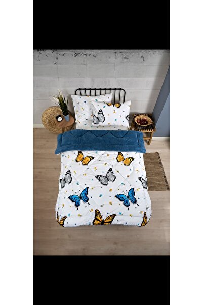 Esre ev tekstili Tek kişilik welsoft uyku seti. İndigo kelebek