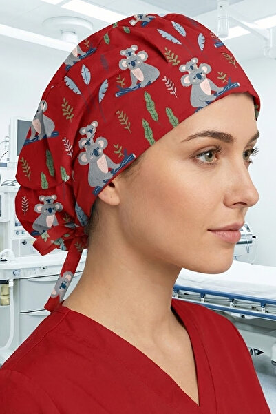 Lion Üniforma Koala Desenli Cerrahi Bone Unisex – Likralı Doktor Hemşire Bonesi