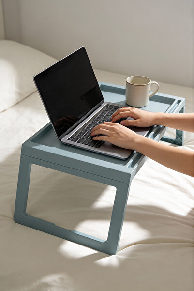 Vivenda طاولة قهوة قابلة للطي فوق السرير - طاولة لابتوب وفطور 56×36 سم باللون الأزرق