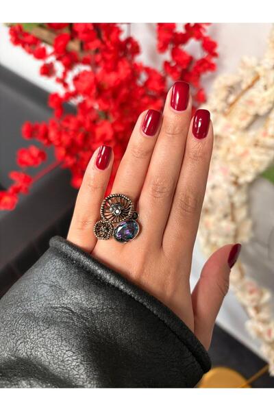 Ceso Accesories خاتم معدني كبير أصيل بتصميم عتيق |   خاتم حجر التوباز الغامض القابل للتعديل