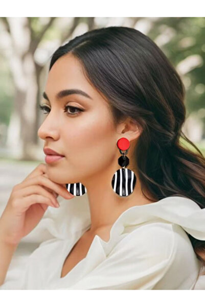 Alyas Aksesuar Black White Acrylic Zebra Earrings
