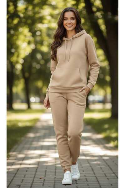 LiyAdaCo Unisex Hooded Beige Bottom Top Tracksuit Set-Sportswear -Premium