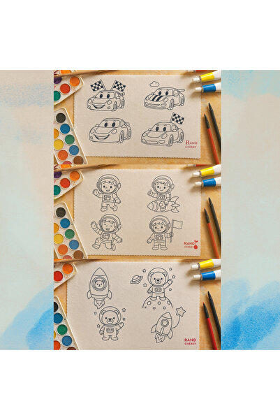 REDANDCHERRY 3'lü Yıkanabilir Boyama Örtüsü - Uzay , Kış , Araba , Hayvan Tem...