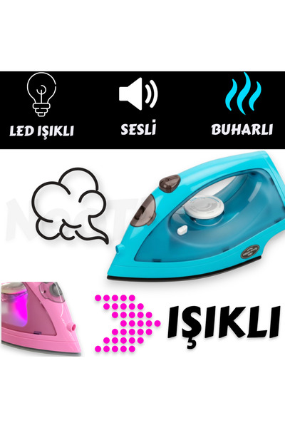 YILDIRIM OYUNCAK Buharlı Sesli Led Işıklı Gerçekçi 21 cm Eğitici Oyuncak Ütü