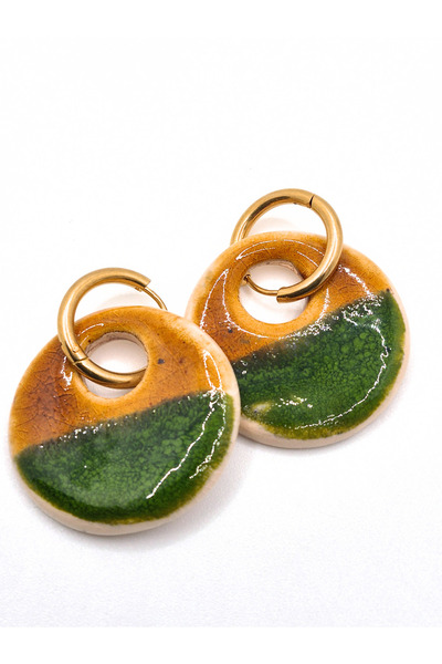 Pialuna Yeşil Sarı, El Yapımı, Seramik Küpe