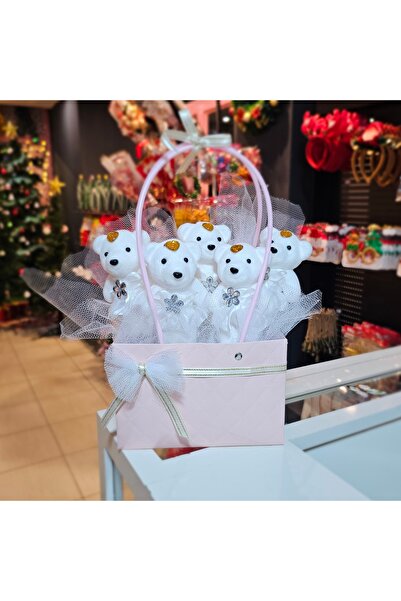 Rosea Çiçekevi Pembe Çantalı Beyaz Ayıcıklı Çanta Sevgiliye, Arkadaşa Hediye ...