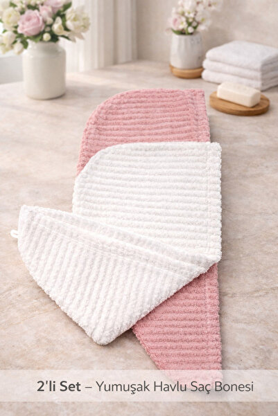 SHome 2’li Set Yumuşak Havlu Saç Bonesi – Hızlı Kurulama, Düğmeli, Kaymaz Tas...