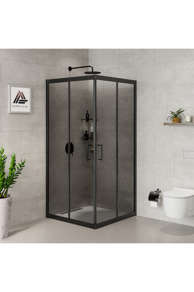 Kupon Duş Vesta D100 Kare Duşakabin Siyah Profil Füme Cam H: 190 cm