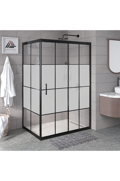 Kupon Duş Vesta D201 Dikdörtgen Duşakabin Siyah Profil Kumlu Karolaj Cam H: 1...