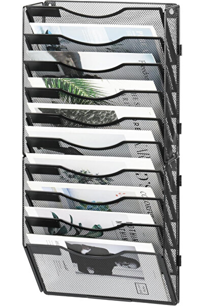 OEM Metal desk organizer with mesh, wall mounted, 10 pockets 68.5x32.5x18 cm