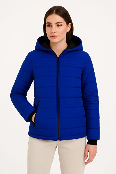 İNDİRİM MODAM Kadın Kapüşonlu Mont Ceket Su İtici Kumaş Kapitone Astarlı