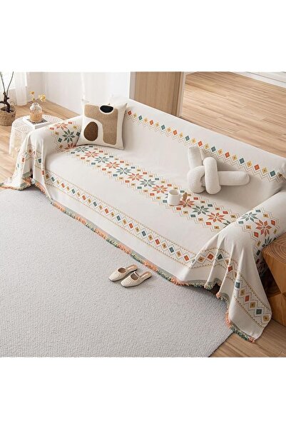 The Bros Chenille Jacquard 1-Pc Reversible Sofa Cover, Cream White, 71x134 in...