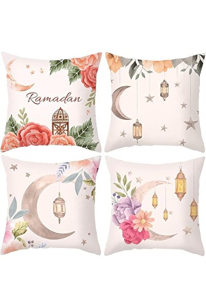 The Bros Ramadan Pillow Covers, 4 Pcs Gold Moon and Light, 18x18 inch (45x45cm)