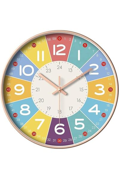 The Bros Silent Non-Ticking Colorful Wall Clock - Large Numbers, Quartz Movement