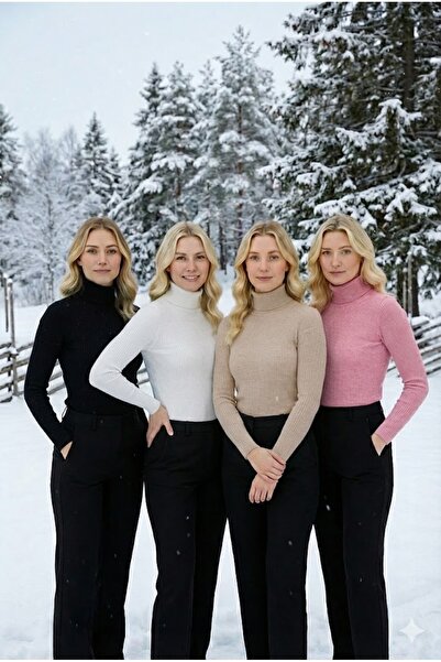 navesta 4-Piece Women's White Turtleneck Fit Knitwear Sweater 4 Pieces