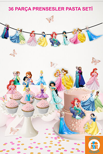 Atölye Doruk Prensesler Doğum Günü Parti Seti-Prenses Çubuklu Pasta Süsü-Pren...