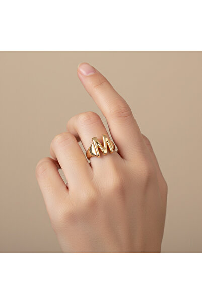 Royal Accessories Ayarlanabilir Altın kaplama Yüzük M Harfi
