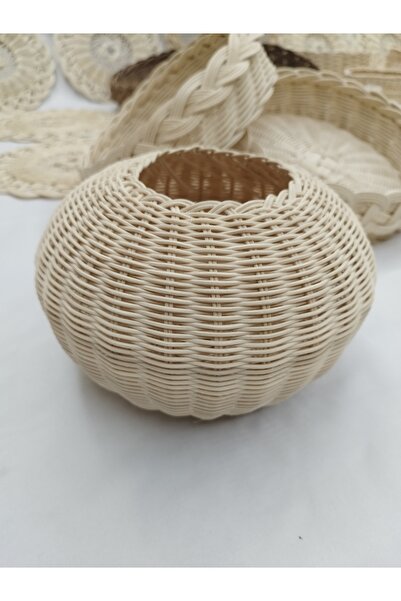 Eltanin %100 Doğal El Yapımı Çok Amaçlı Dekoratif Şık Rattan Vazo (22x22 cm, ...