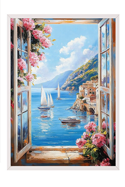 Zestia Бели рамки за стена с морски пейзаж и ветроходни лодки Декор за всекид...