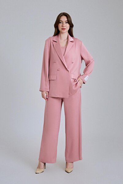 Zeyn KADIN SATEN ÜÇLÜ TAKIM GENİŞ PAÇA RAHAT KESİM OVERSIZE ŞIK GİYİM