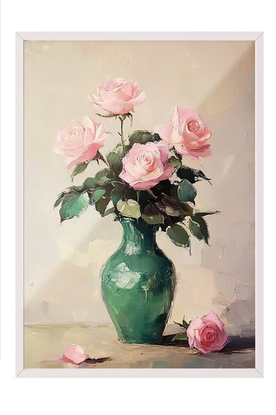 Zestia Ζωγραφική τοίχου με λευκό πλαίσιο Ροζ τριαντάφυλλα – Κλασική διακόσμησ...