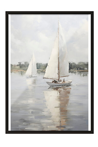 Zestia Tablou de perete cu ramă neagră, barcă cu pânze minimalistă – Decor pe...