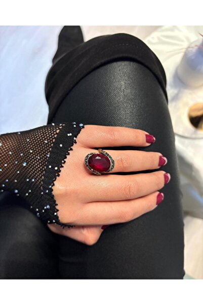 Ceso Accesories خاتم قابل للتعديل من الحجر الأحمر الكبير الأصلي ذو الطراز القديم