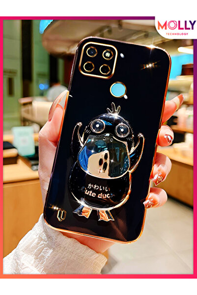 Molly حافظة سيليكون فاخرة باللون الأسود اللطيف على شكل بطة لهاتف Realme C21Y ...