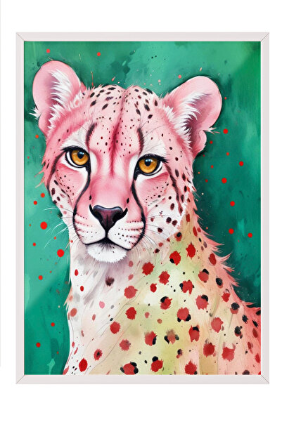 Zestia Стена с бяла рамка Модерно поп арт илюстрация на гепард Декор за всеки...