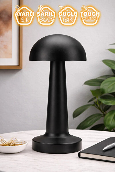 Nikadu Şarjlı Mantar Masa Lambası Metal Dokunmatik 3 Işık Parlaklık Ayarlı Ge...