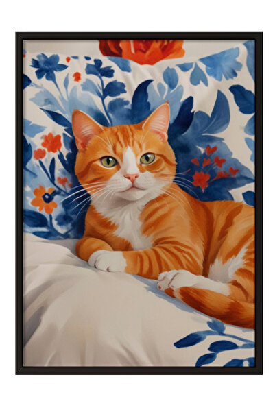 Zestia Ζωγραφική τοίχου με μαύρο πλαίσιο Άνετη διακόσμηση σαλονιού με γάτες