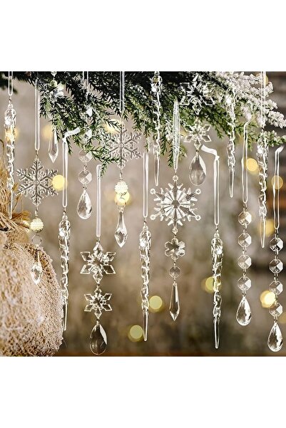 The Bros 18 قطعة من زينة ندفات الثلج الكريستالية - زينة معلقة لشجرة عيد الميل...