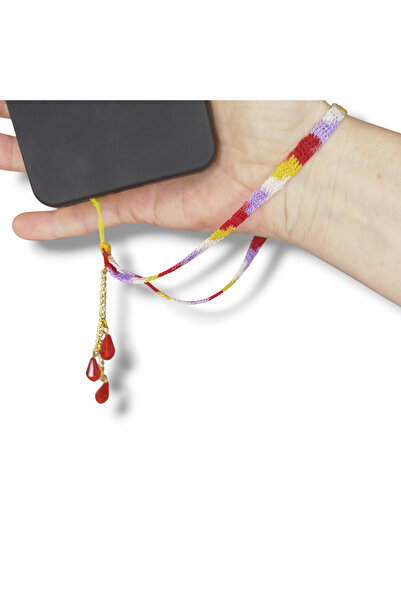 STE Dantel Ebruli Telefon Charmı - Kırmızı Boncuk Telefon Charmı - Telefon Sü...