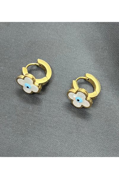 Mila Lumiere Pearlescent Clover Design Gold 316L Steel Hoop Earrings
