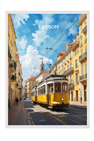 Zestia Ζωγραφική τοίχου με λευκό πλαίσιο Σκηνικό τραμολιμπούρου Λισαβόνας – Δ...