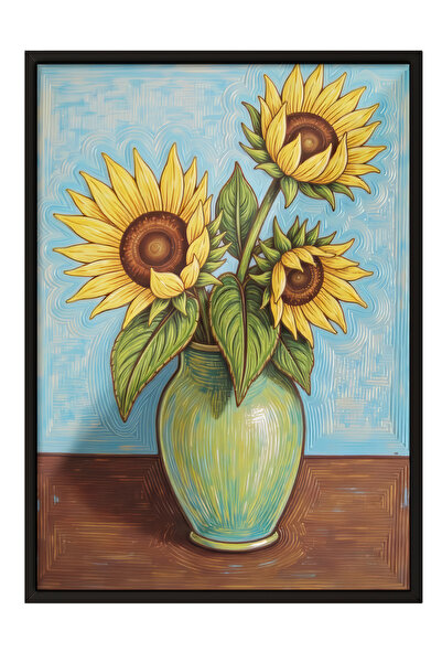 Zestia Pictură murală înrămată în negru cu floarea-soarelui într-o vază – Dec...