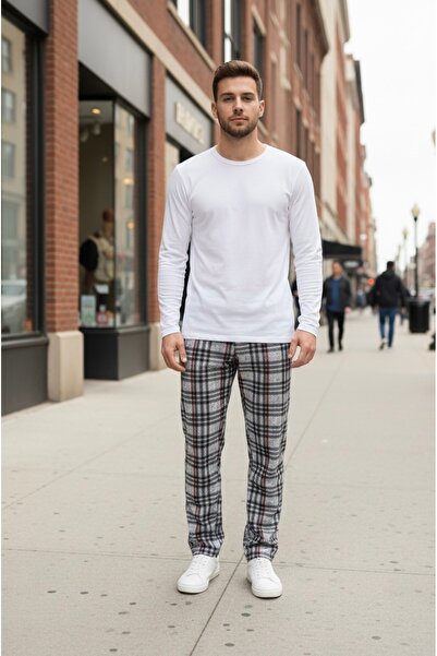 HAVVA HOME Erkek Kadın (UNİSEX) Kare Desenli Polar Pantolon Ev İçi Ev Dışı Ku...