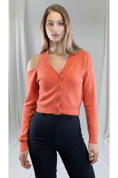 Miss Poem Women's Coral V-Neck Knitwear Cardigan