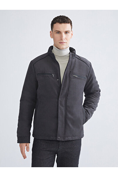 LC Waikiki معطف رجالي من جلد الغزال ذو الياقة العالية ذو القالب القياسي