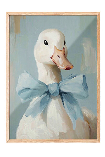 Zestia Tablou de perete cu ramă din lemn, pictură în ulei cu rață drăguță și ...