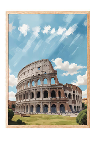 Zestia Tablou de perete cu ramă din lemn, peisaj al Colosseului Roman – Decor...