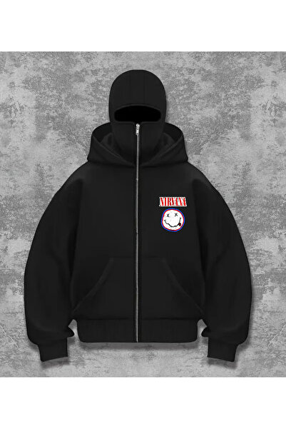 DEEFWEAR سترة نيرفانا ميني مطبوع يونيسكس بالاكلافا نينجا بسحاب / 3 خيوط شارد مبطن بالصوف أش