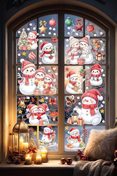 Sticker Ekspres Cute Snowmen Christmas Glass Wall Door Sticker Set Snowman Christmas Ornament