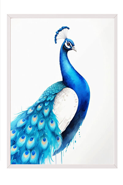 Zestia Ζωγραφική τοίχου με λευκό πλαίσιο Εξαιρετική εικονογράφηση μπλε παγώνι...