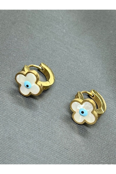 Mila Lumiere أقراط دائرية من الفولاذ الذهبي 316L بتصميم البرسيم اللؤلؤي