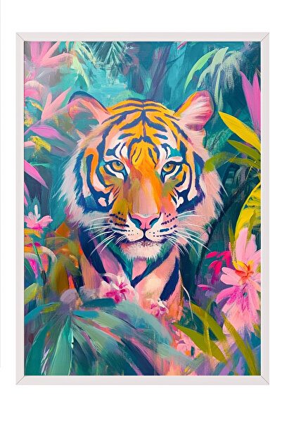 Zestia Ζωγραφική τοίχου με λευκό πλαίσιο Tiger's View Διακόσμηση γραφείου