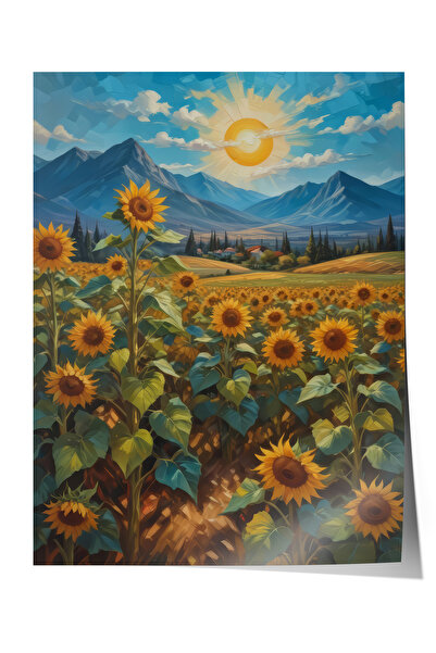 Zestia Poster cu câmpuri de floarea-soarelui și peisaj montan – Decor pentru ...