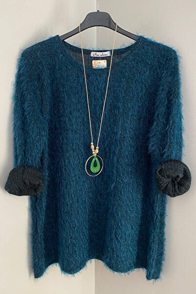 AYASOFYA OTANTIK Bluză pulover pentru femei, italiană, cu guler rotund, cu accesorii pentru colier, tricotaje casual cu barbă